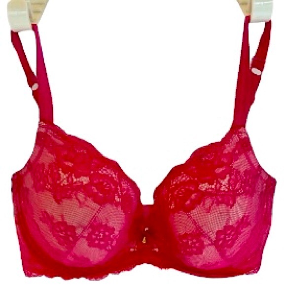 H&M Fancy Lace Lacey Sexy Push Up Underwire Bra Hot Pink 36D - Picture 2 of 10